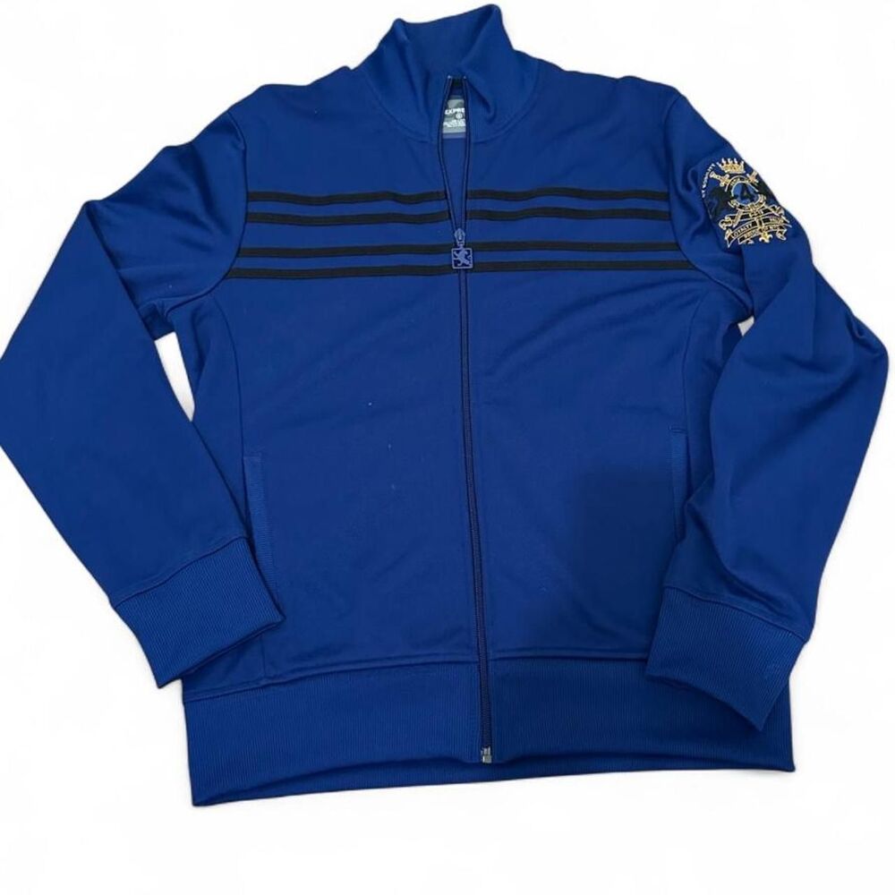 Express Men’s Royal Blue Full Zip Embroidered Crest Track Jacket Size M Retro